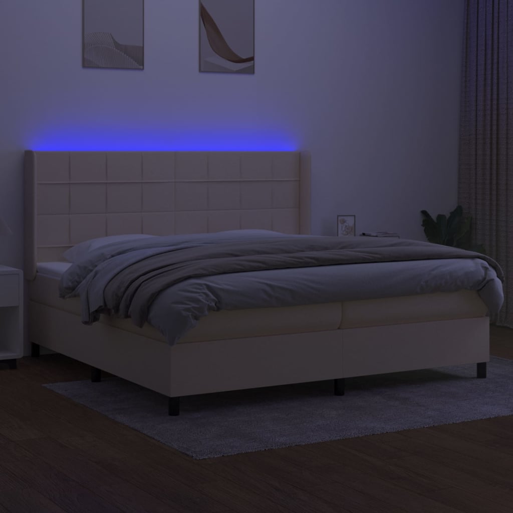 Sommier à lattes de lit matelas et LED Crème 200x200 cm Tissu - XIOS