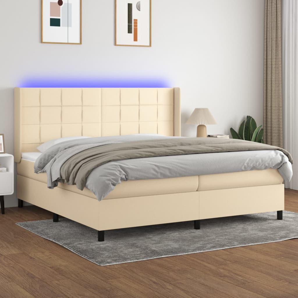 Sommier à lattes de lit matelas et LED Crème 200x200 cm Tissu - XIOS