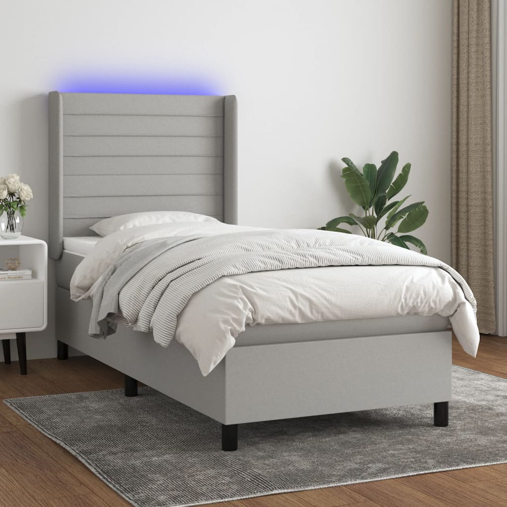 Sommier à lattes de lit matelas LED Gris clair 80x200cm Tissu - XIOS