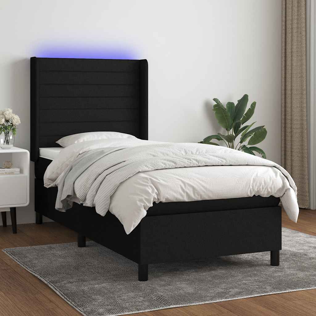 Sommier à lattes de lit matelas et LED Noir 80x200cm Tissu - XIOS