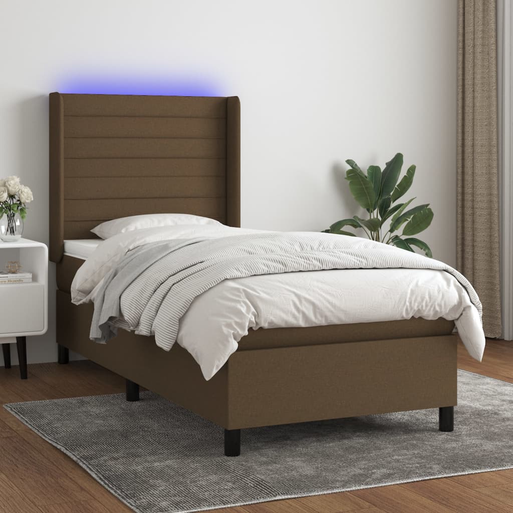 Sommier à lattes de lit matelas LED Marron foncé 80x200cm Tissu - XIOS