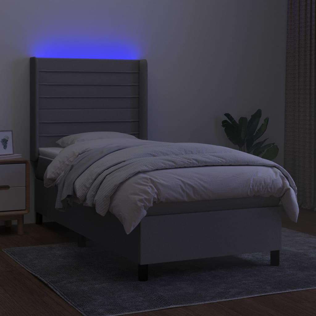 Sommier à lattes de lit matelas LED Gris clair 90x190cm Tissu - XIOS