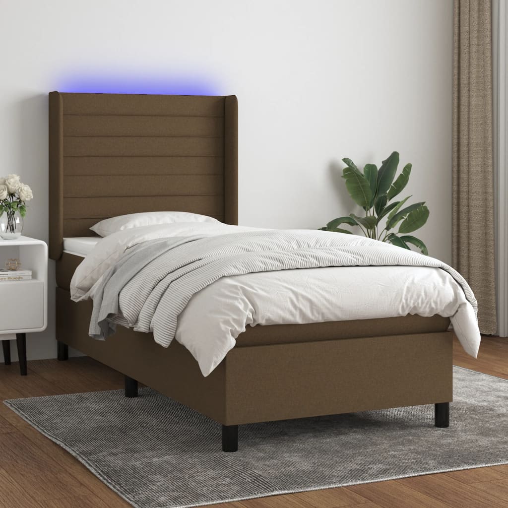 Sommier à lattes de lit matelas LED Marron foncé 90x190cm Tissu - XIOS