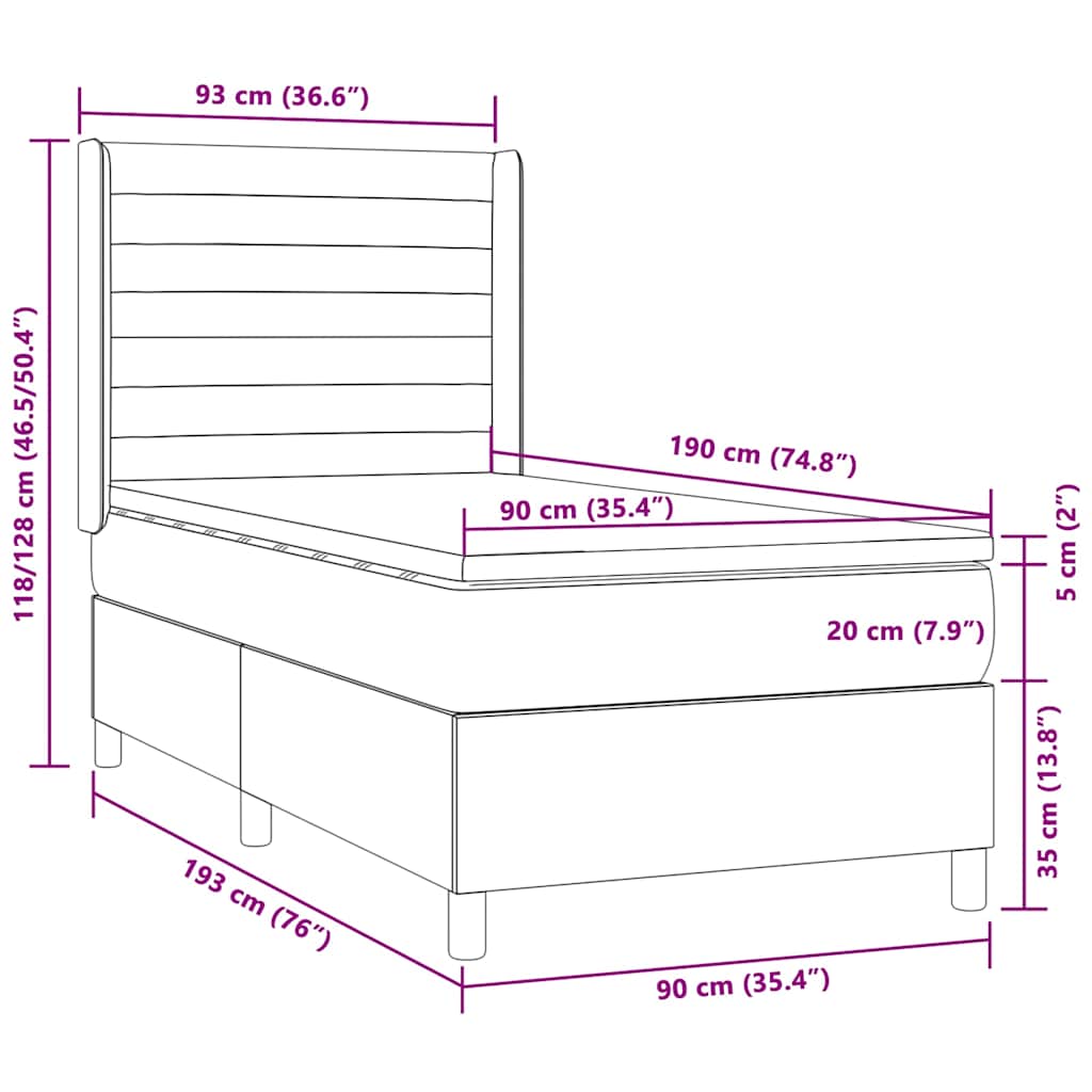 Sommier à lattes de lit matelas et LED Taupe 90x190 cm Tissu - XIOS