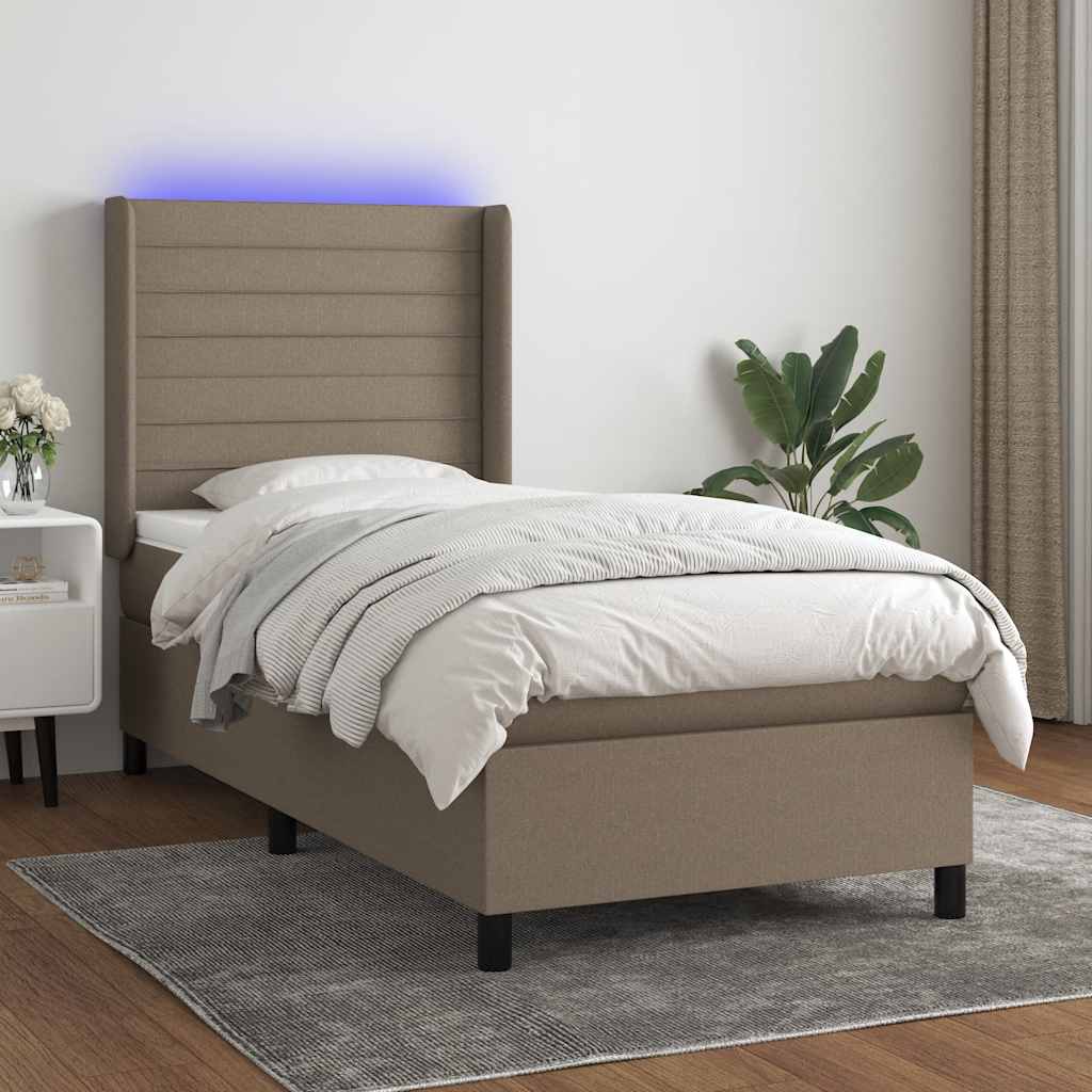 Sommier à lattes de lit matelas et LED Taupe 90x190 cm Tissu - XIOS
