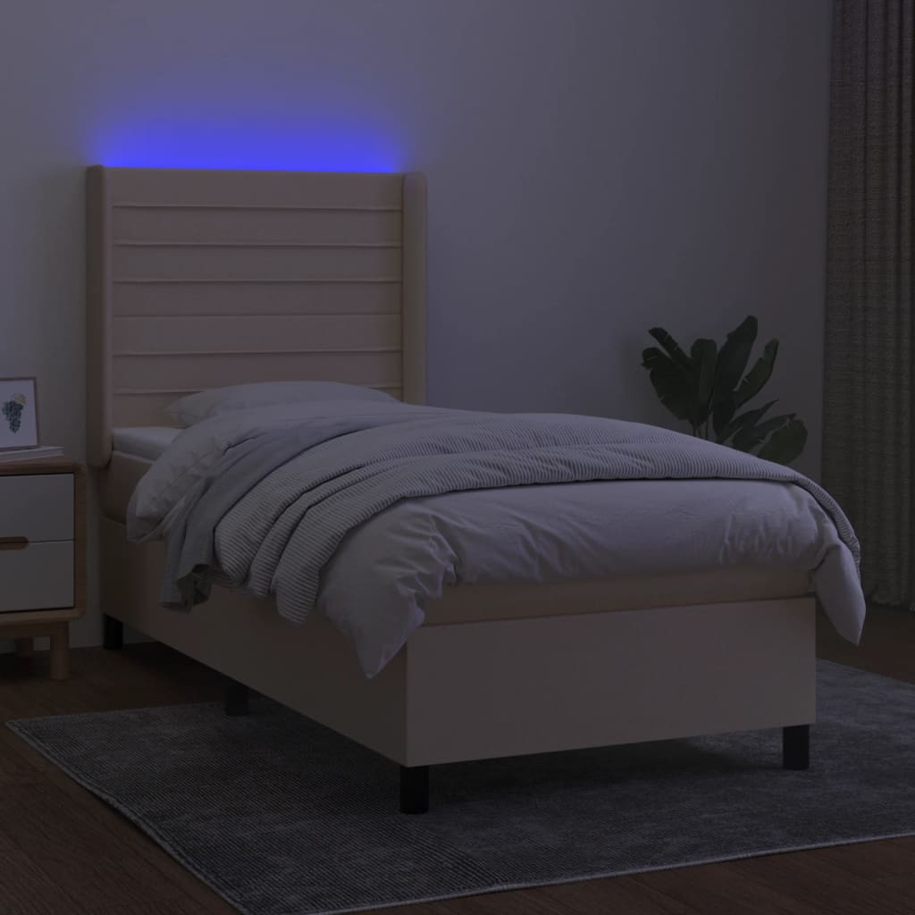 Sommier à lattes de lit matelas et LED Crème 90x190 cm Tissu - XIOS