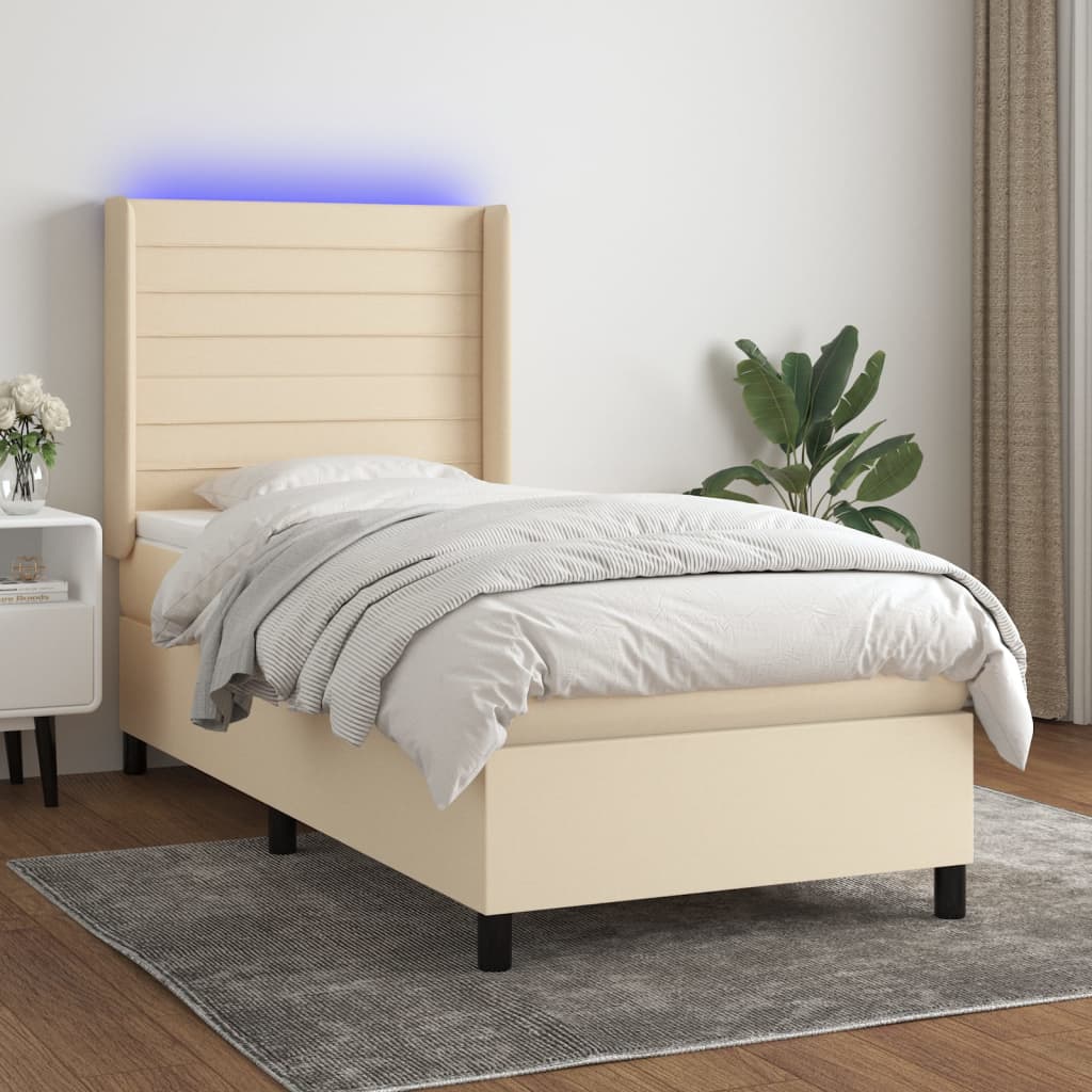 Sommier à lattes de lit matelas et LED Crème 90x190 cm Tissu - XIOS