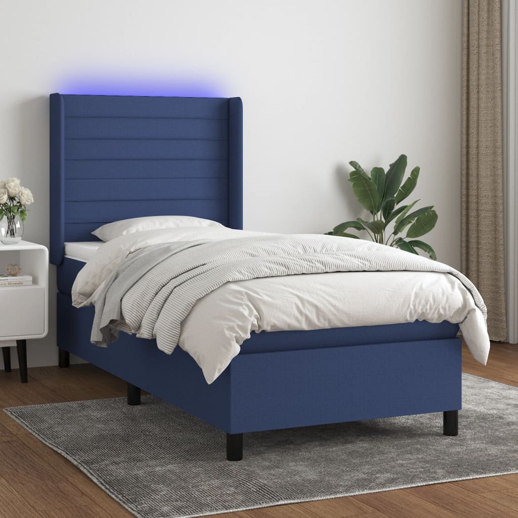 Sommier à lattes de lit matelas et LED Bleu 90x190 cm Tissu - XIOS