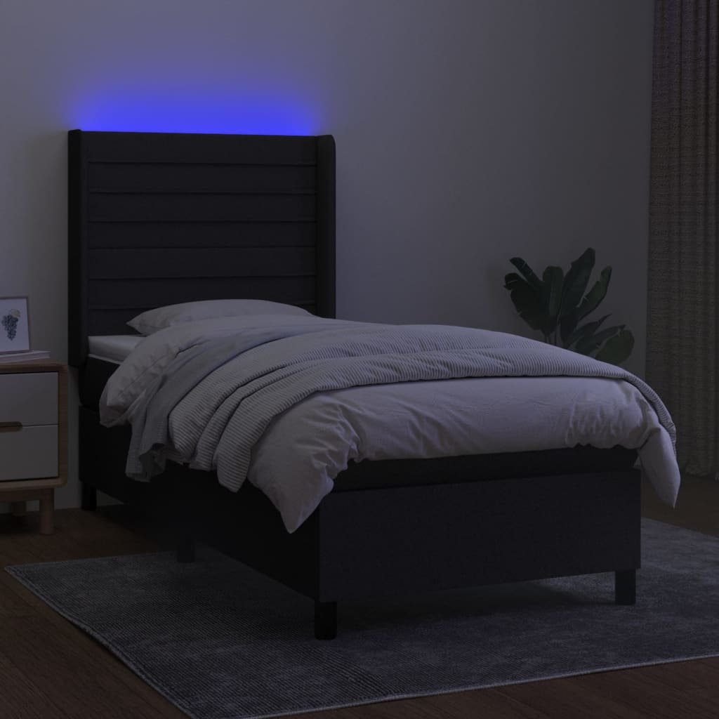 Sommier à lattes de lit matelas et LED Noir 90x200 cm Tissu - XIOS