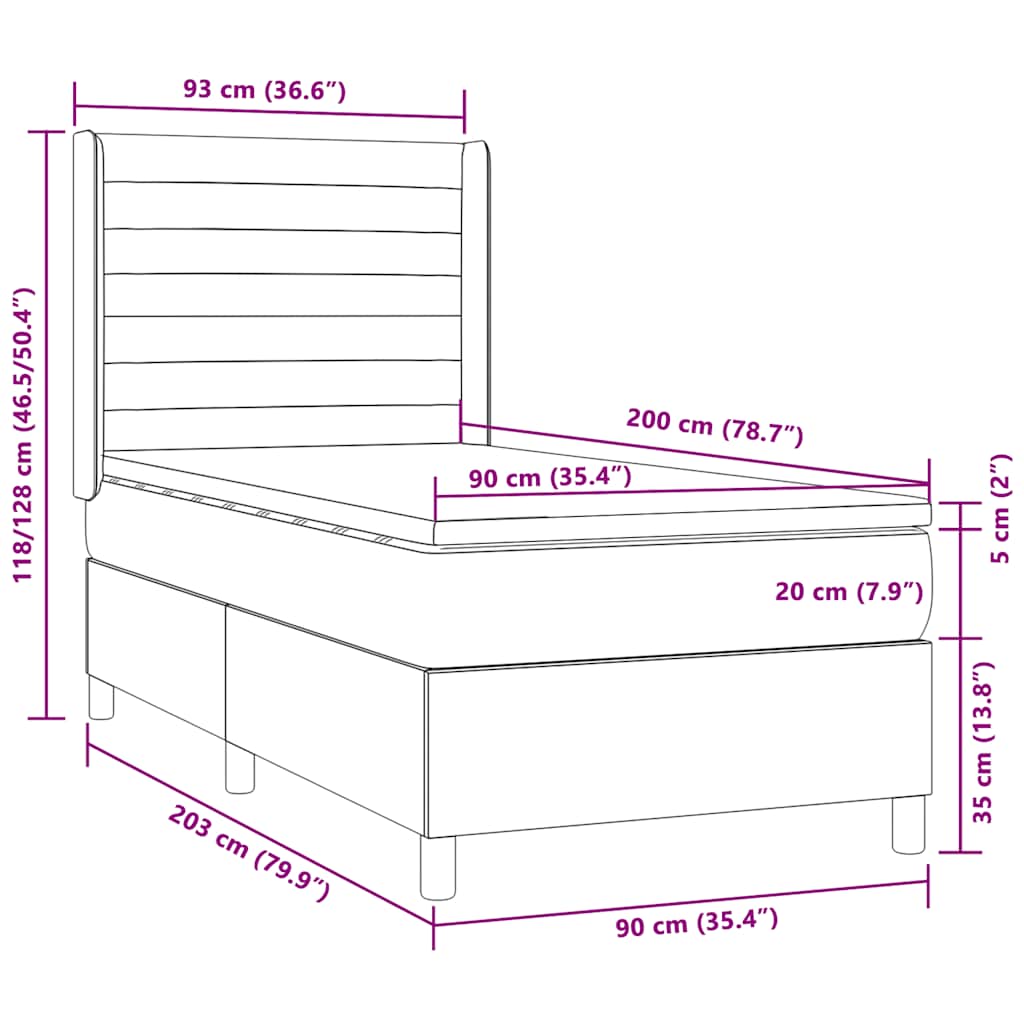 Sommier à lattes de lit matelas LED Marron foncé 90x200cm Tissu - XIOS