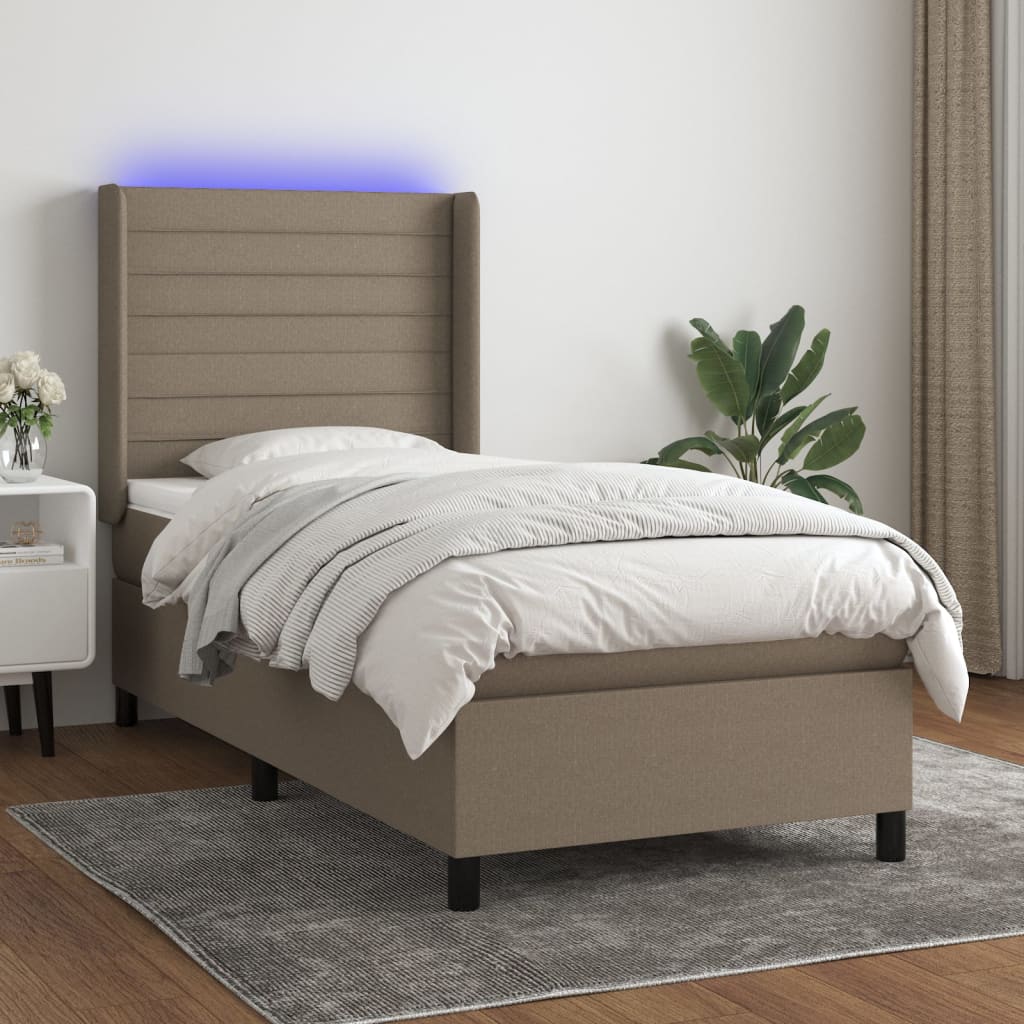 Sommier à lattes de lit matelas et LED Taupe 90x200 cm Tissu - XIOS