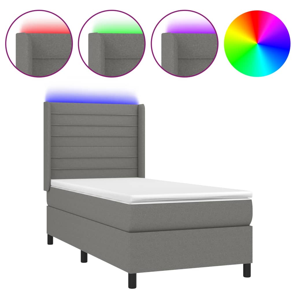 Sommier à lattes de lit matelas LED Gris foncé 100x200 cm Tissu - XIOS