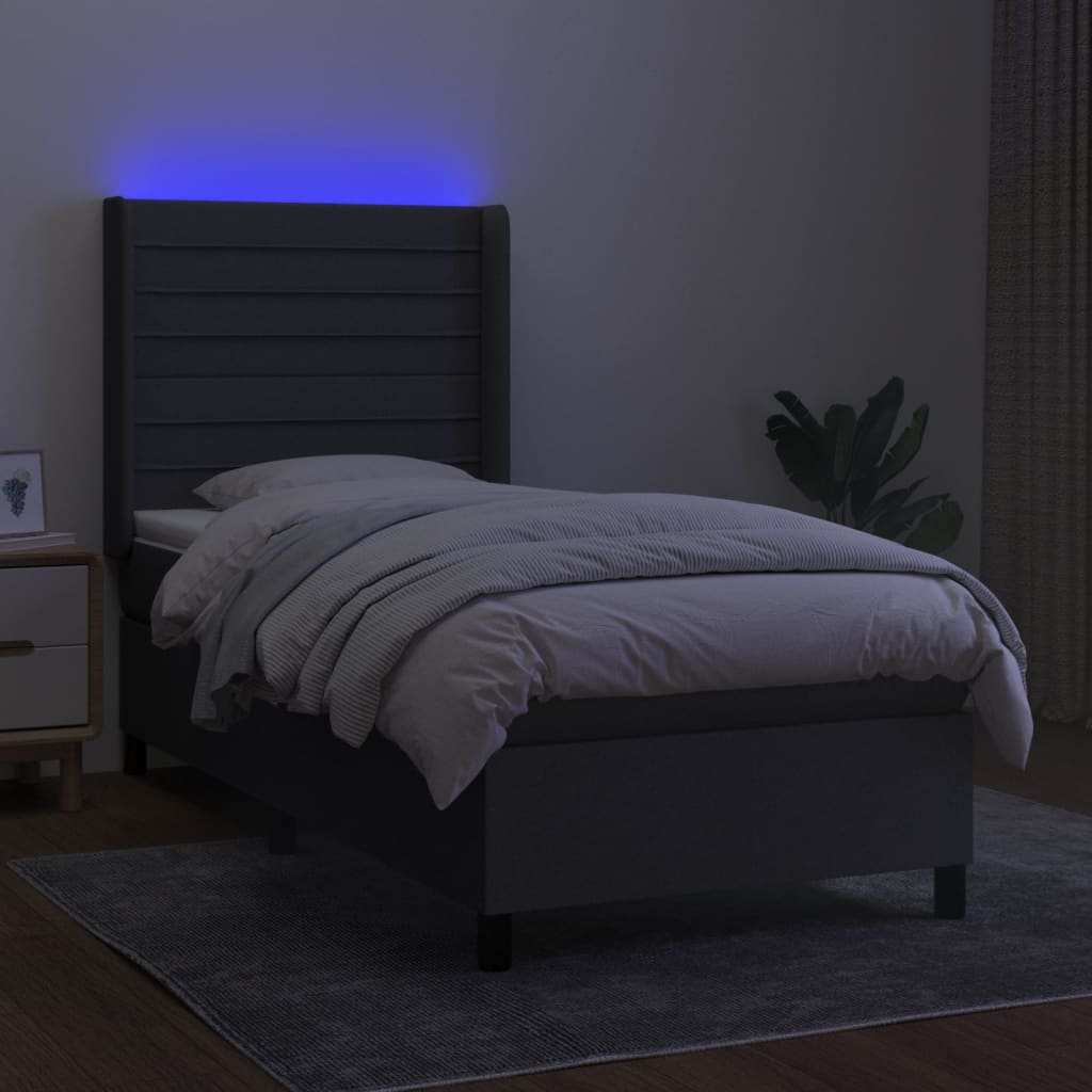 Sommier à lattes de lit matelas LED Gris foncé 100x200 cm Tissu - XIOS