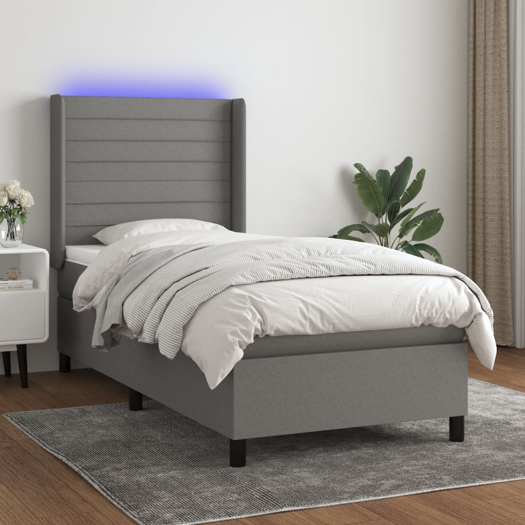 Sommier à lattes de lit matelas LED Gris foncé 100x200 cm Tissu - XIOS
