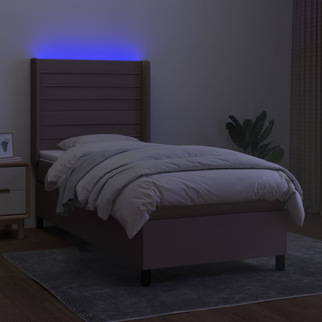 Sommier à lattes de lit matelas et LED Taupe 100x200 cm Tissu - XIOS