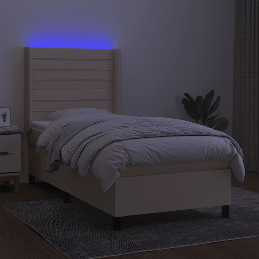 Sommier à lattes de lit matelas et LED Crème 100x200 cm Tissu - XIOS