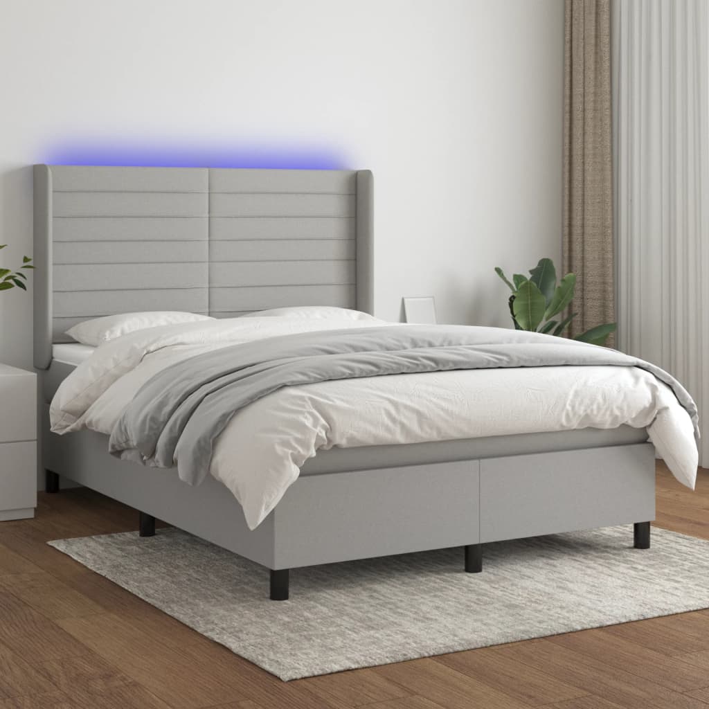 Sommier à lattes de lit matelas LED Gris clair 140x190 cm Tissu - XIOS
