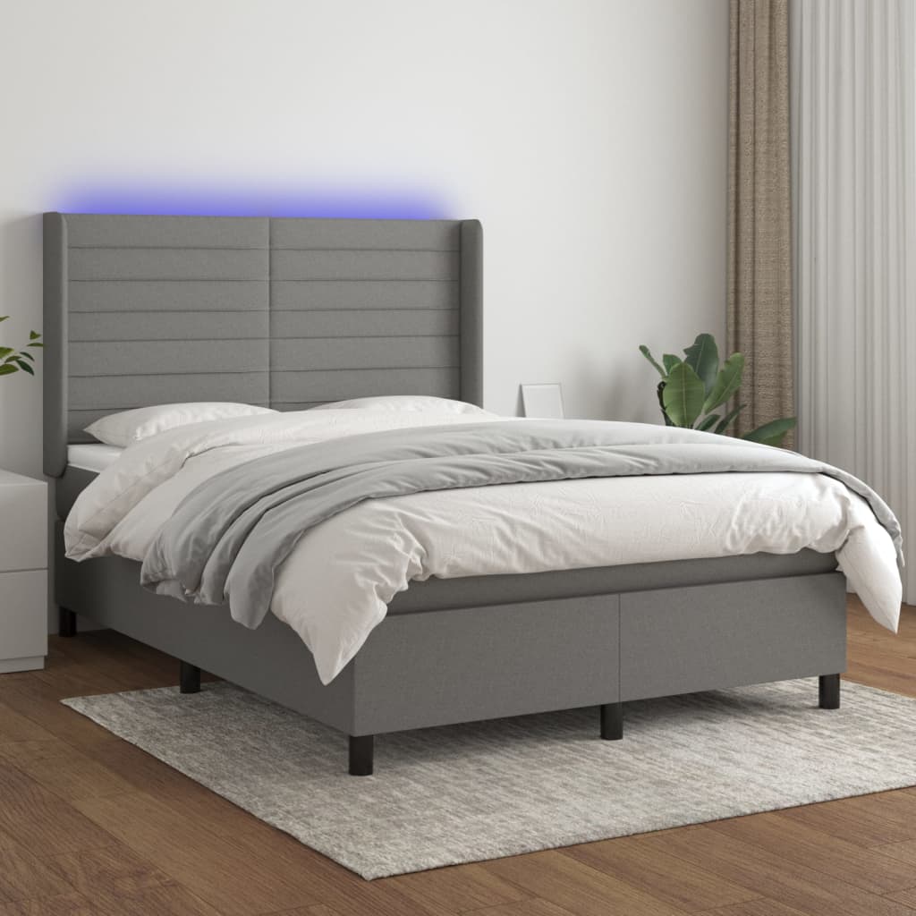 Sommier à lattes de lit matelas LED Gris foncé 140x190 cm Tissu - XIOS