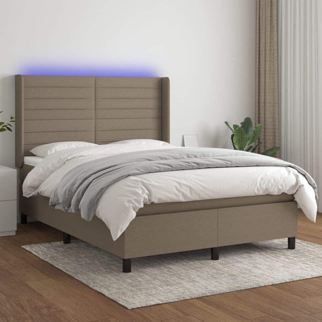 Sommier à lattes de lit matelas et LED Taupe 140x190 cm Tissu - XIOS