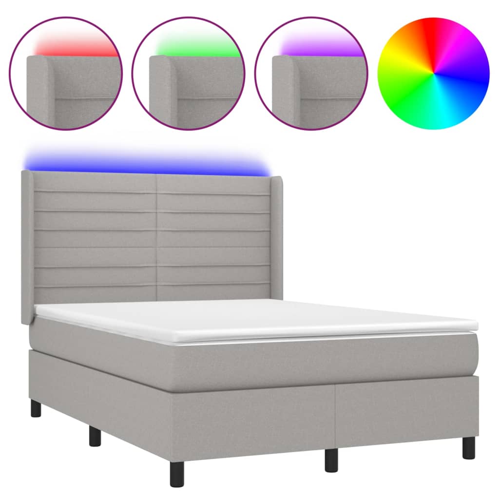 Sommier à lattes de lit matelas LED Gris clair 140x200 cm Tissu - XIOS