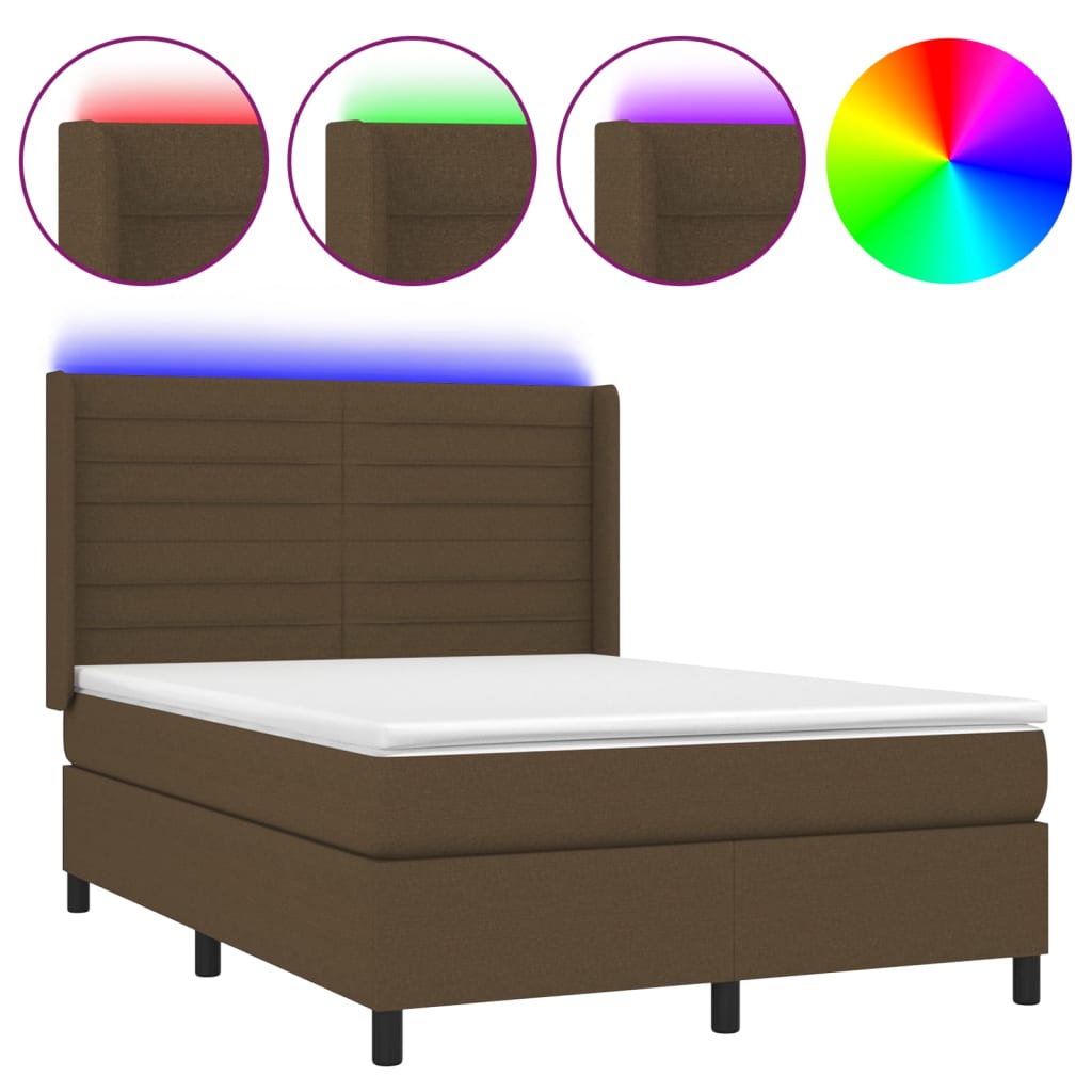 Sommier à lattes de lit matelas et LED Marron foncé 140x200 cm - XIOS