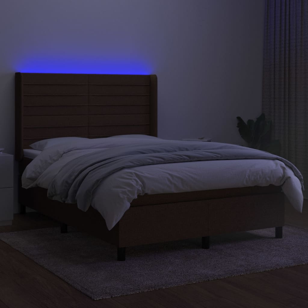 Sommier à lattes de lit matelas et LED Marron foncé 140x200 cm - XIOS