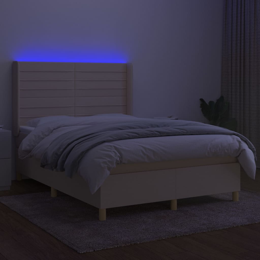 Sommier à lattes de lit matelas et LED Crème 140x200 cm Tissu