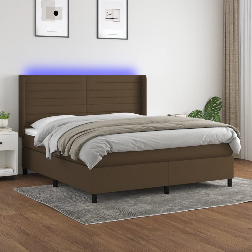 Sommier à lattes de lit matelas et LED Marron foncé 160x200 cm - XIOS