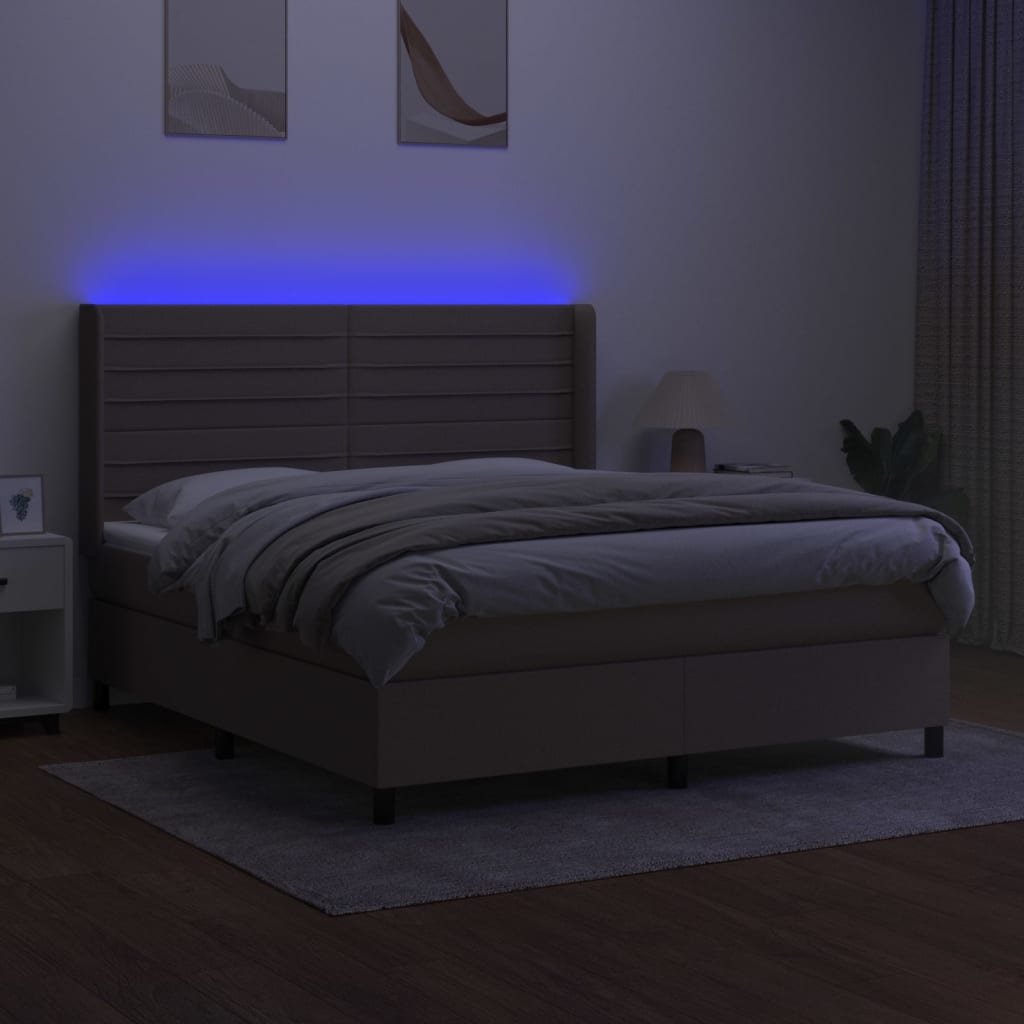 Sommier à lattes de lit matelas et LED Taupe 160x200 cm Tissu - XIOS