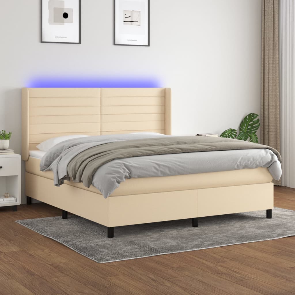 Sommier à lattes de lit matelas et LED Crème 160x200 cm Tissu - XIOS