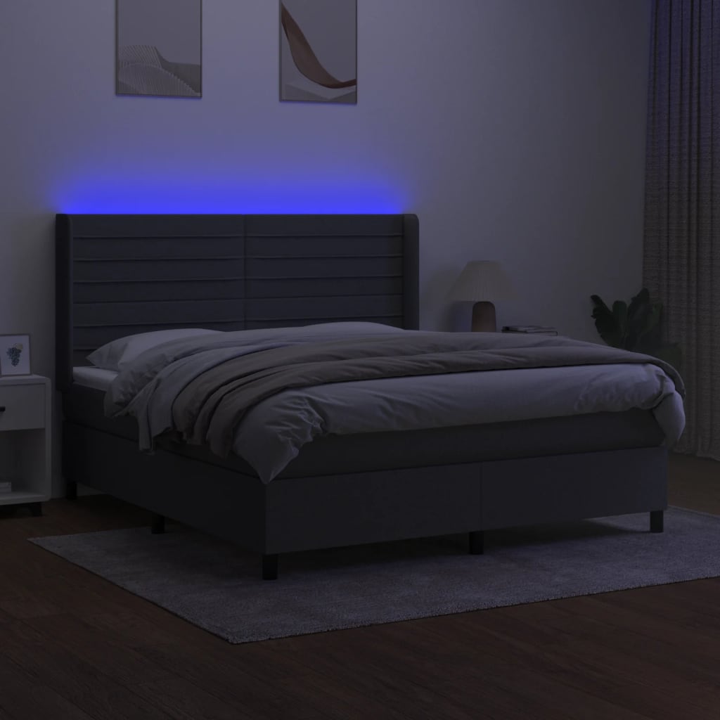 Sommier à lattes de lit matelas LED Gris foncé 180x200 cm Tissu - XIOS