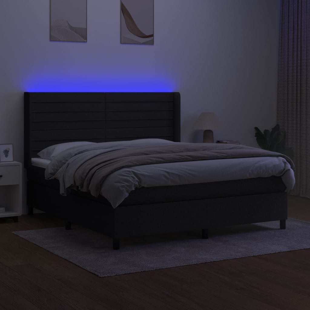 Sommier à lattes de lit matelas et LED Noir 180x200 cm Tissu - XIOS