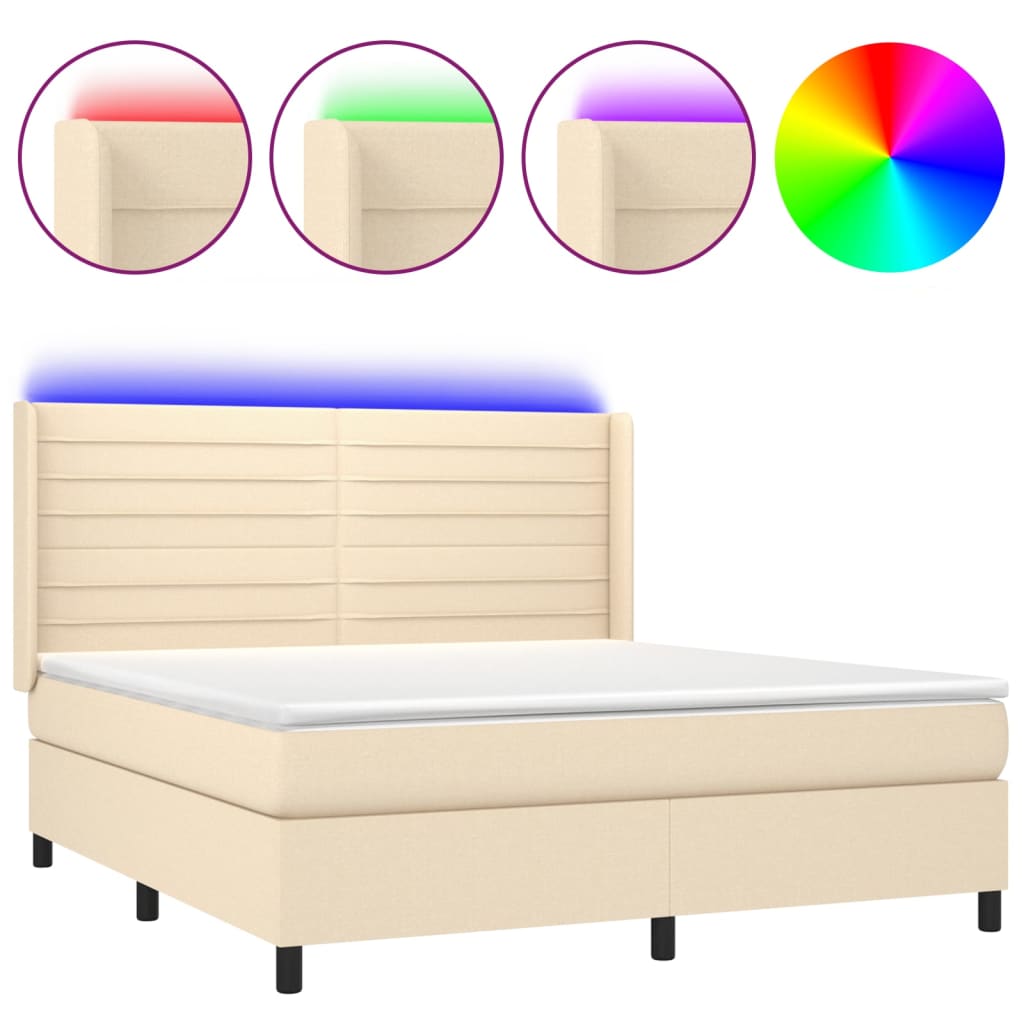 Sommier à lattes de lit matelas et LED Crème 180x200 cm Tissu - XIOS