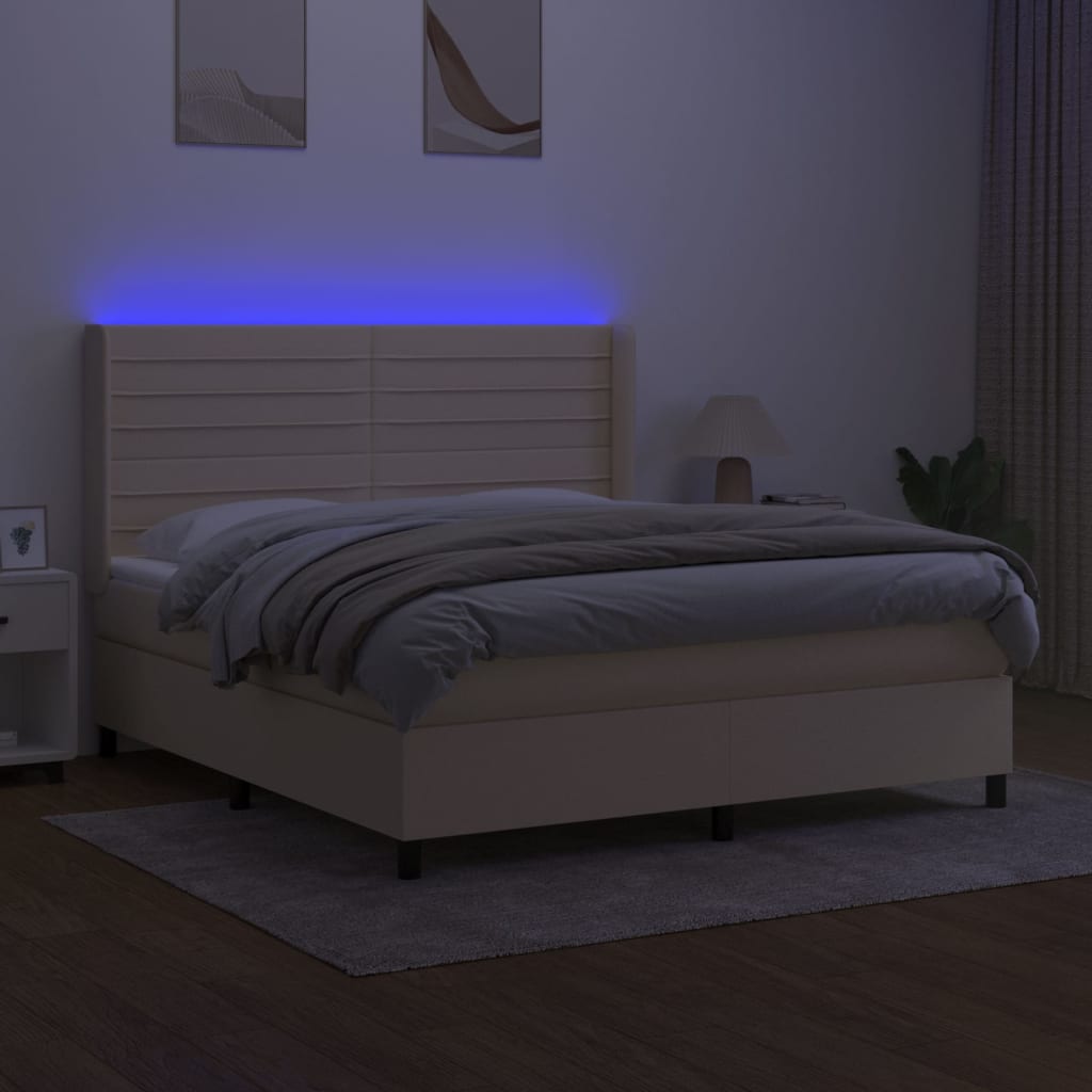 Sommier à lattes de lit matelas et LED Crème 180x200 cm Tissu - XIOS