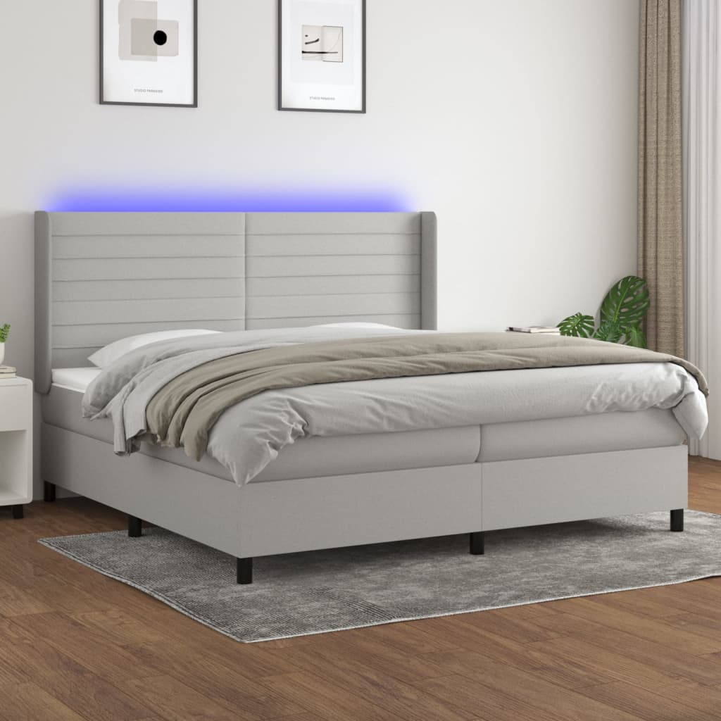 Sommier à lattes de lit matelas LED Gris clair 200x200 cm Tissu - XIOS