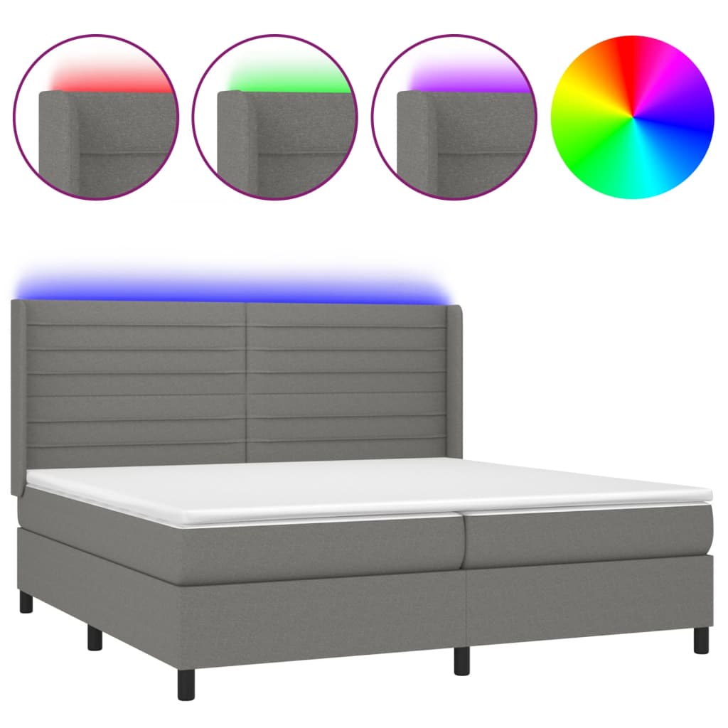 Sommier à lattes de lit matelas LED Gris foncé 200x200 cm Tissu - XIOS