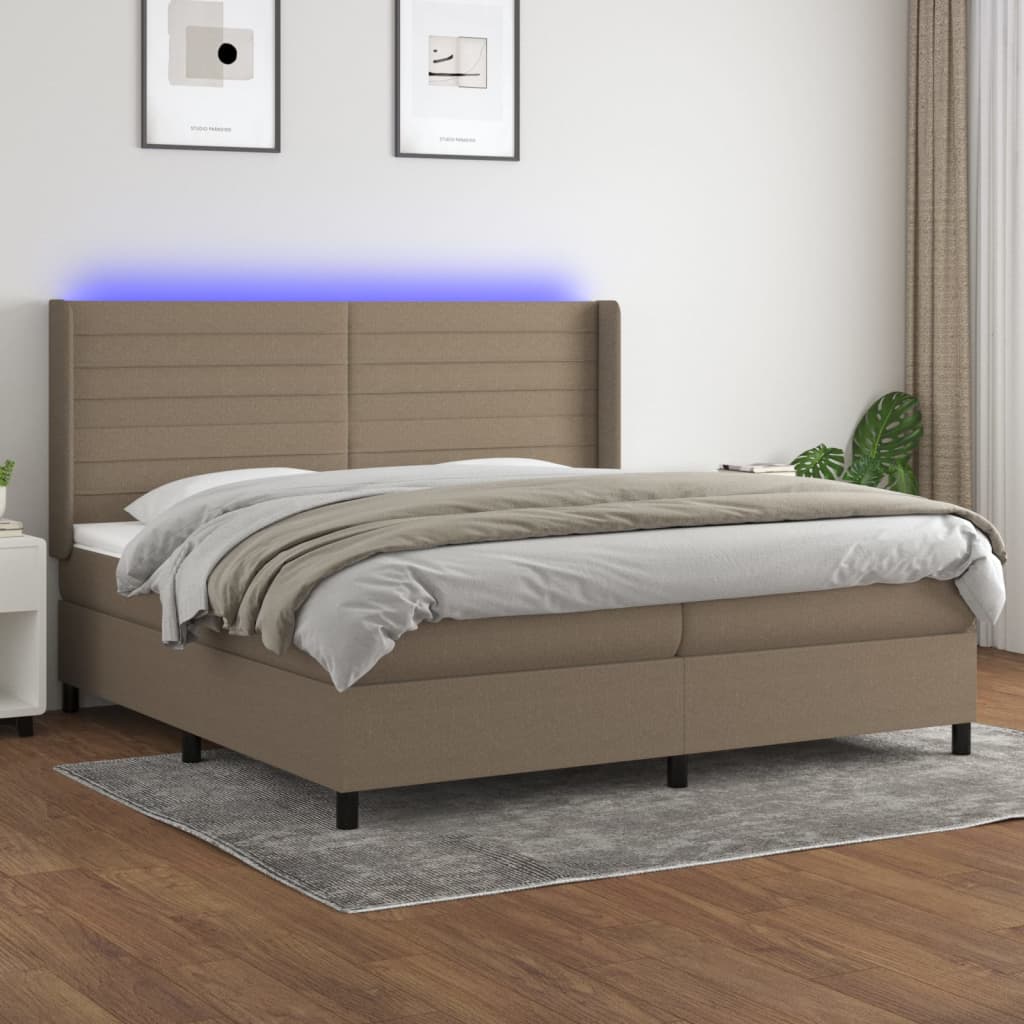 Sommier à lattes de lit matelas et LED Taupe 200x200 cm Tissu - XIOS