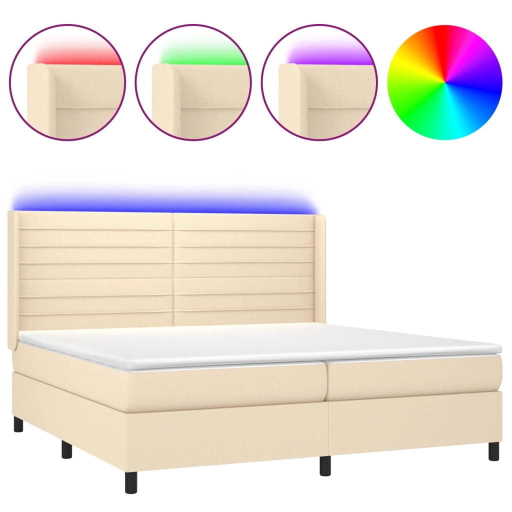 Sommier à lattes de lit matelas et LED Crème 200x200 cm Tissu - XIOS