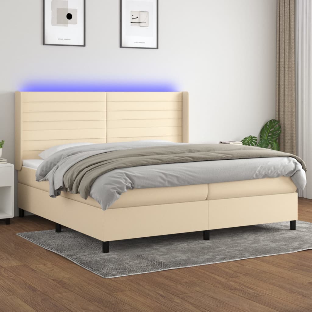 Sommier à lattes de lit matelas et LED Crème 200x200 cm Tissu - XIOS