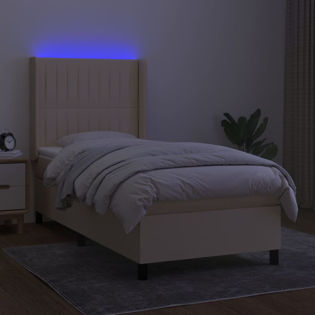 Sommier à lattes de lit matelas et LED Crème 80x200cm Tissu - XIOS
