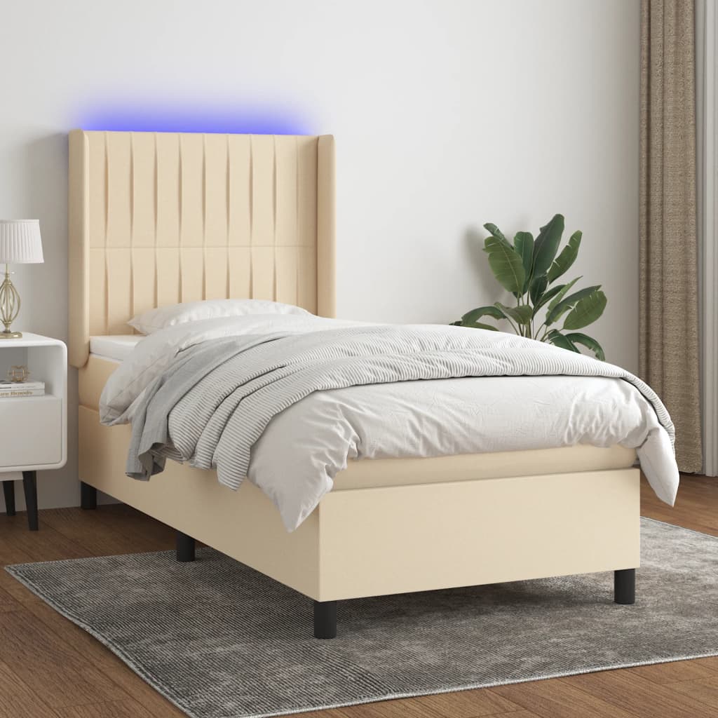 Sommier à lattes de lit matelas et LED Crème 80x200cm Tissu - XIOS