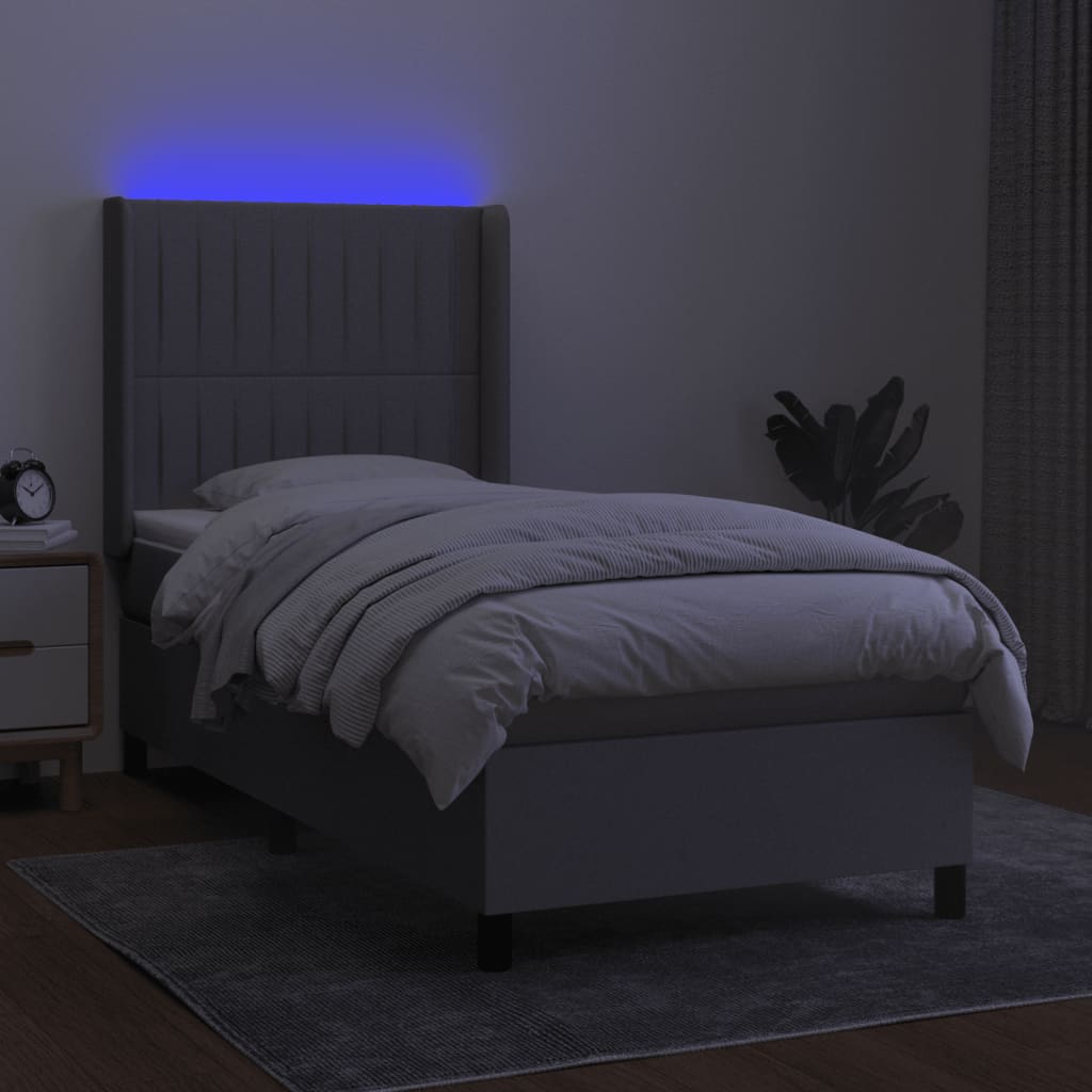 Sommier à lattes de lit matelas LED Gris clair 90x190cm Tissu - XIOS