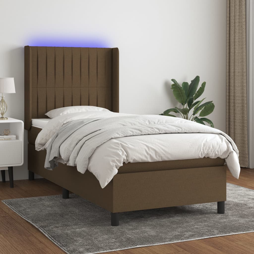 Sommier à lattes de lit matelas LED Marron foncé 90x190cm Tissu - XIOS
