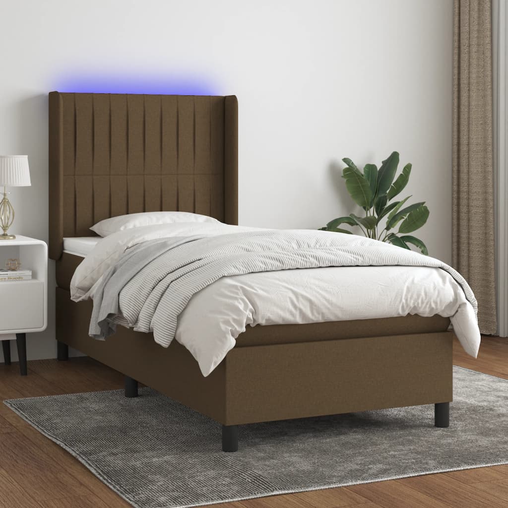 Sommier à lattes de lit matelas LED Marron foncé 90x200cm Tissu - XIOS