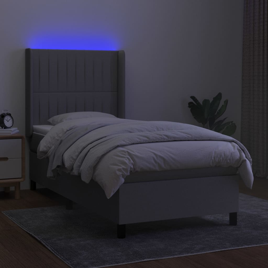 Sommier à lattes de lit matelas LED Gris clair 100x200 cm Tissu - XIOS