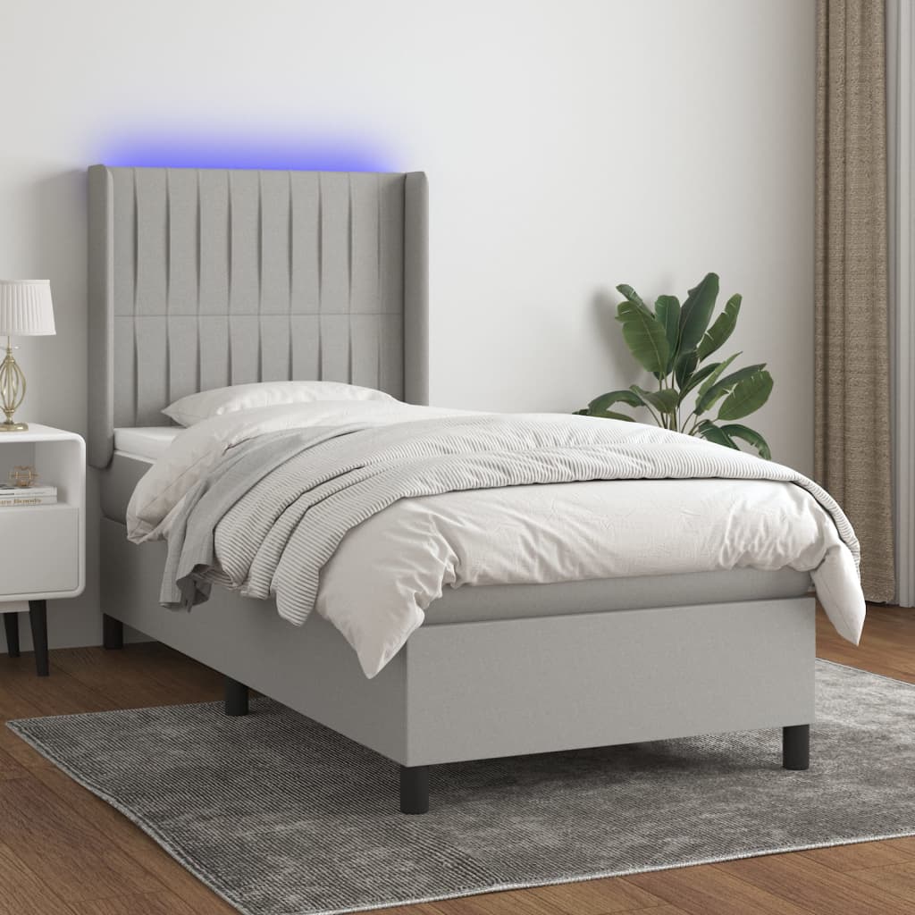 Sommier à lattes de lit matelas LED Gris clair 100x200 cm Tissu - XIOS