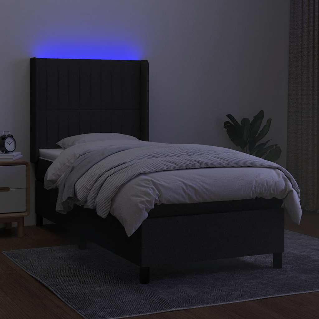 Sommier à lattes de lit matelas et LED Noir 100x200 cm Tissu - XIOS