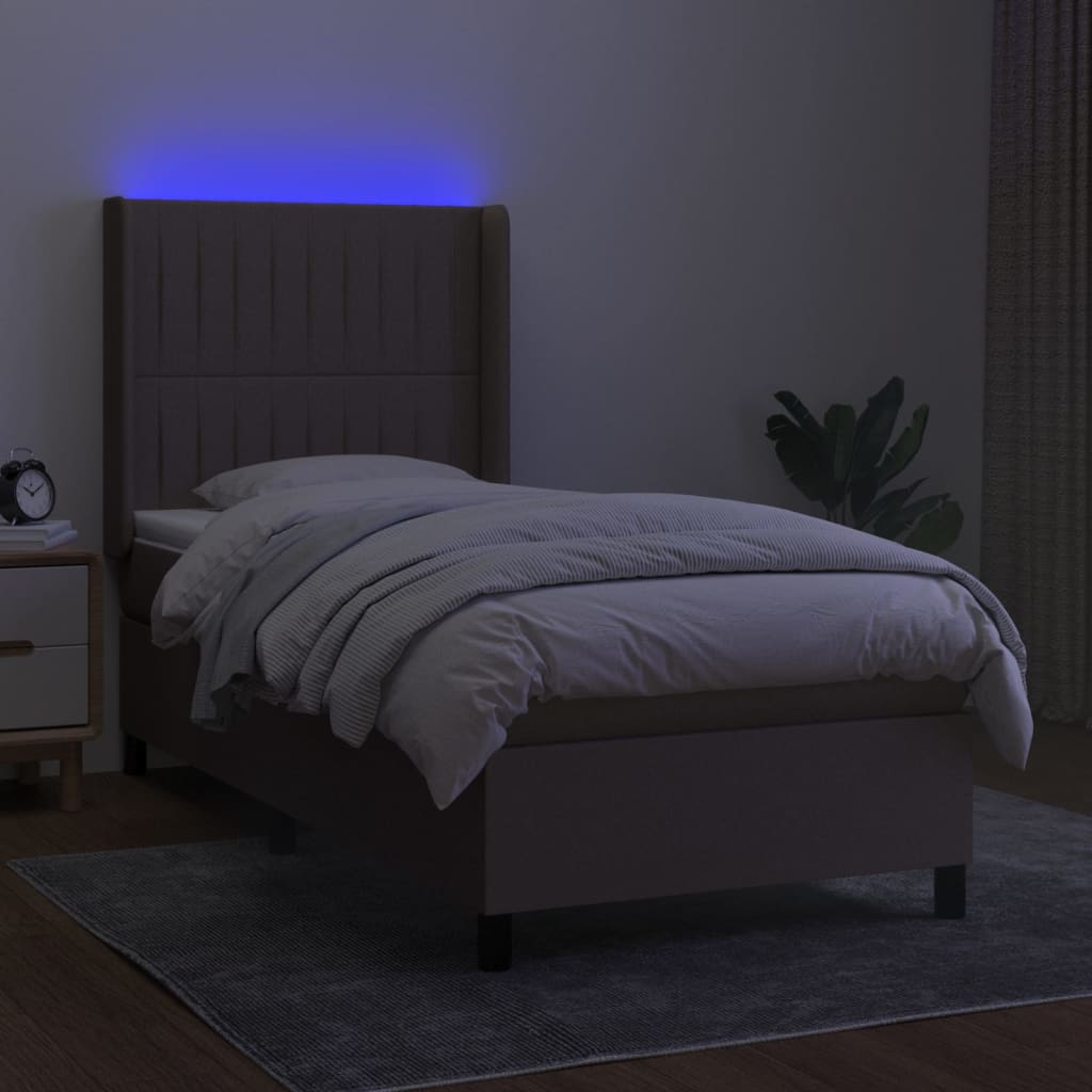 Sommier à lattes de lit matelas et LED Taupe 100x200 cm Tissu - XIOS