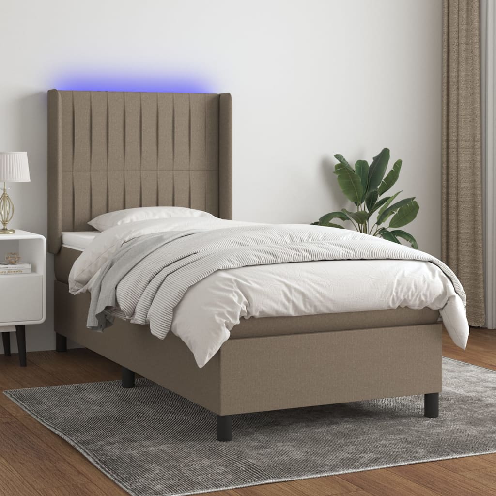 Sommier à lattes de lit matelas et LED Taupe 100x200 cm Tissu - XIOS