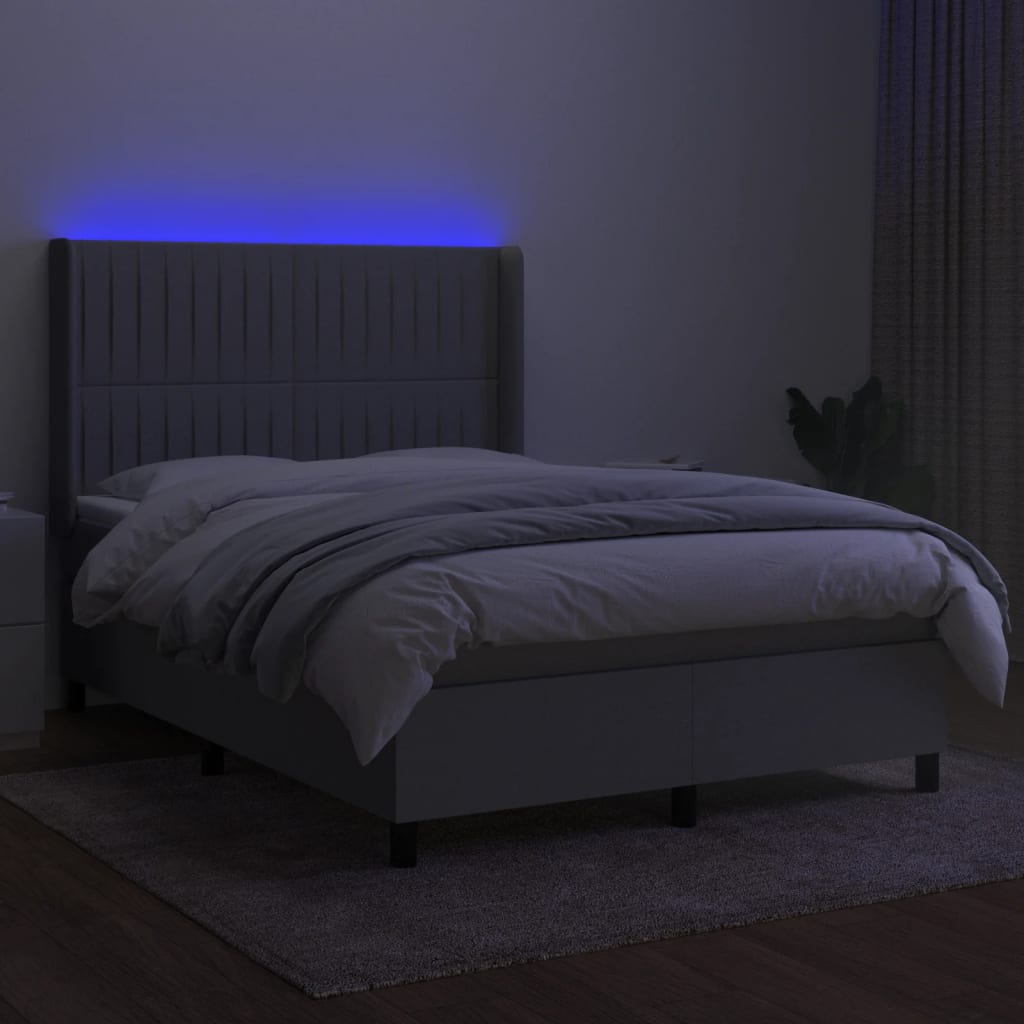Sommier à lattes de lit matelas LED Gris clair 140x190 cm Tissu - XIOS